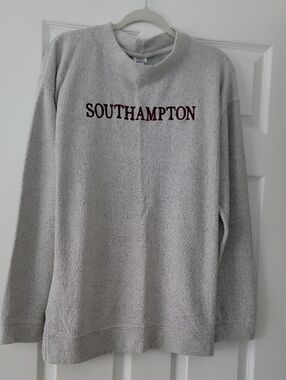 League Crewneck Sweater in Light Gray with Maroon Lettering